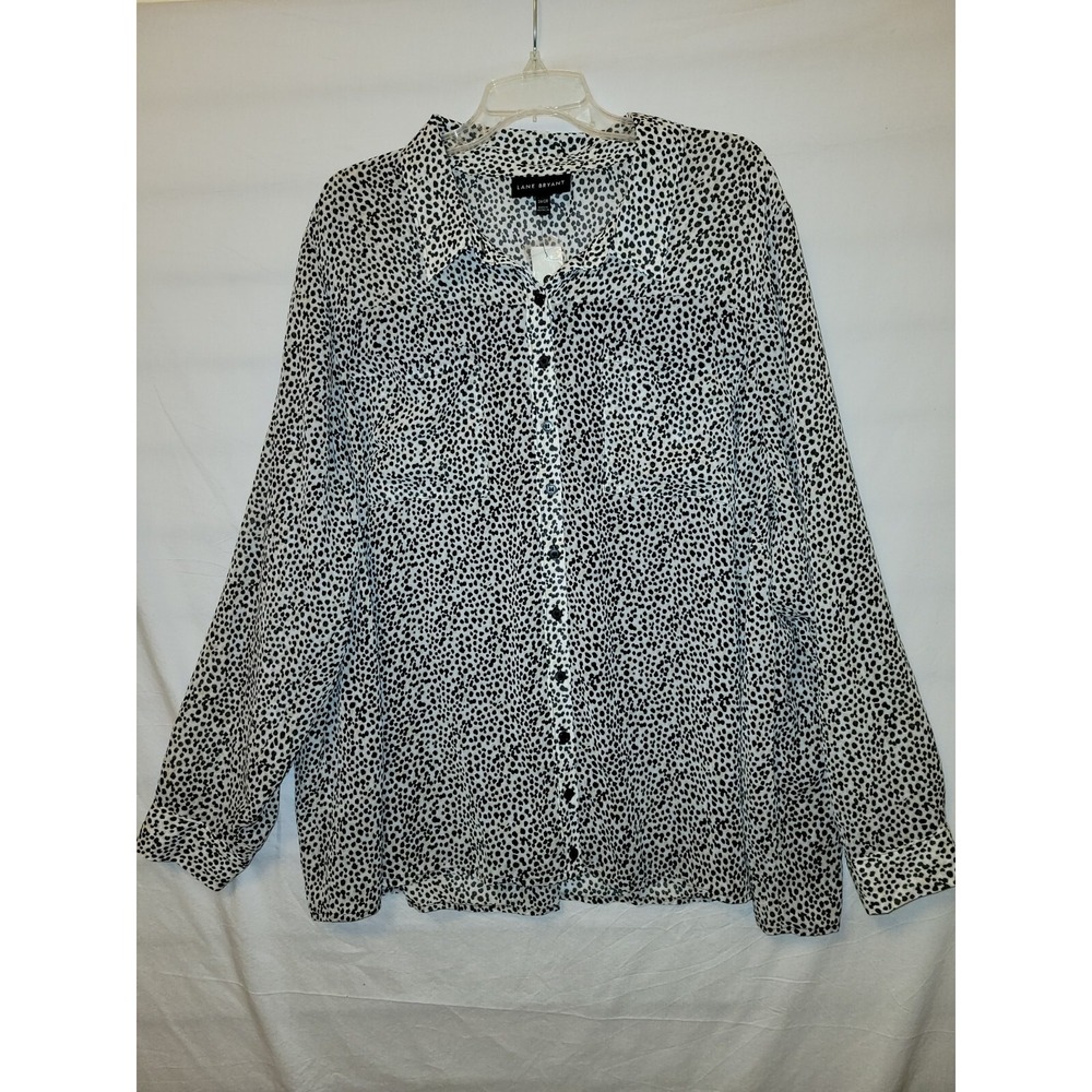 Lane Bryant Womens 26/28 Animal Spot‎ Print Roll Tab Sleeve Lined Shirt NWT